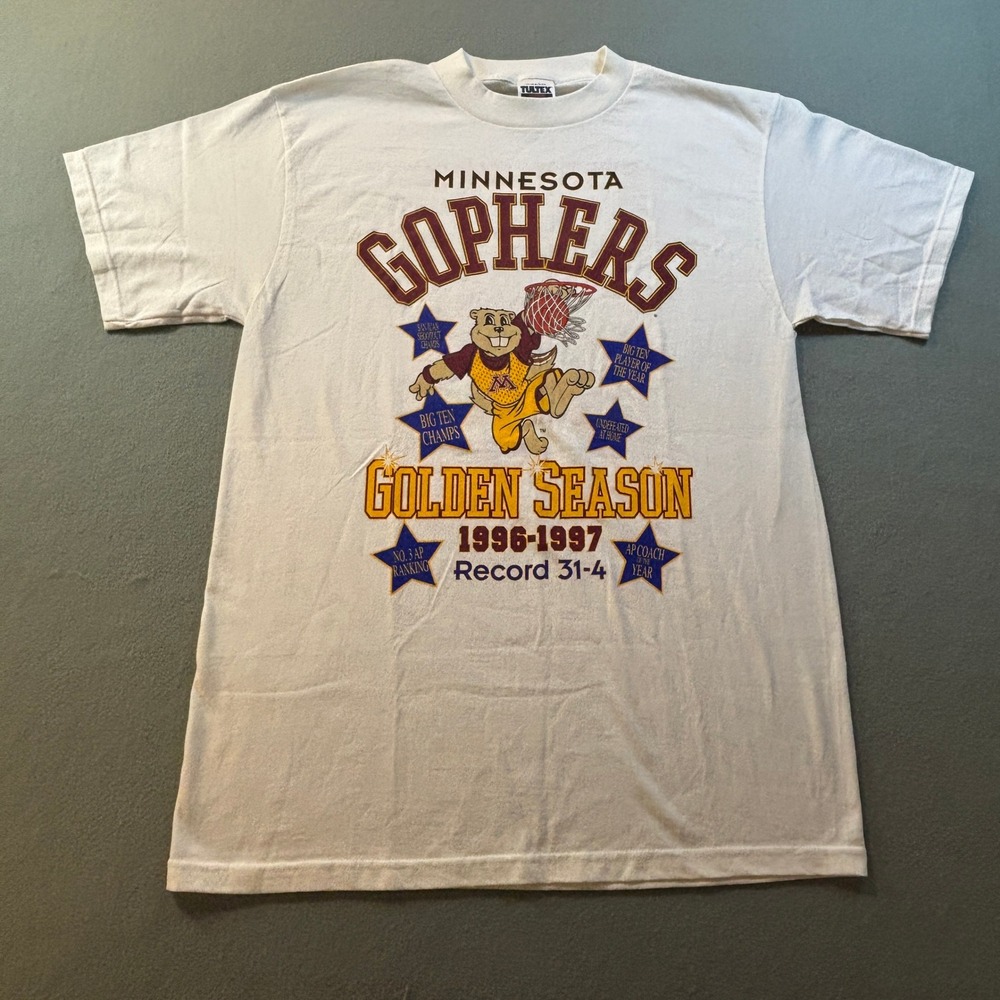 VTG Minnesota Gophers Mens L White 96-97 Golden Season Single Stitch T-Shirt